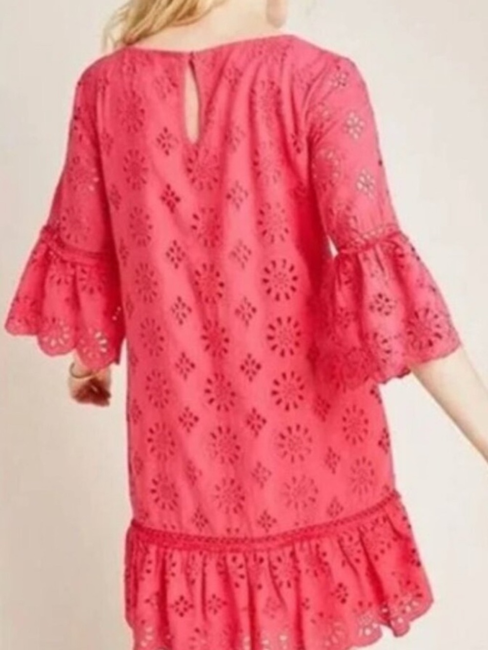Anthropologie Hot Pink Eyelet Ruffle Shift Dress